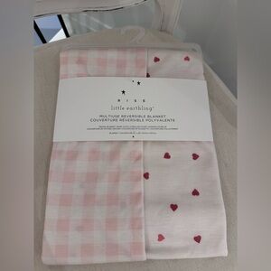 NWT Rise Little Earthling Reversible Baby Blanket - Pink Gingham & Hearts